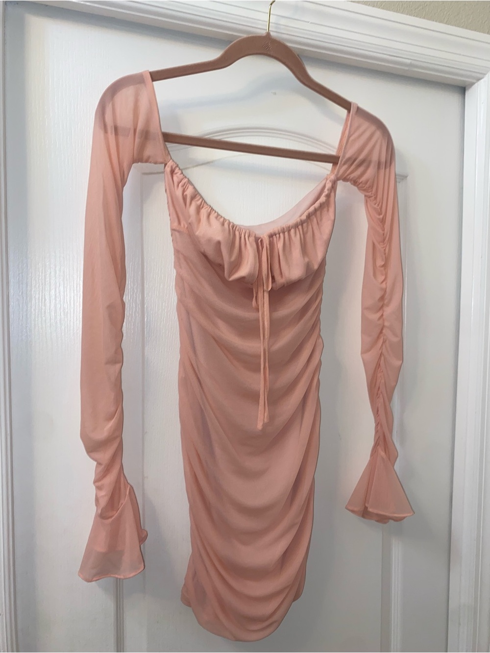 SHEIN Ruched Sheer Long Sleeve Mini Dress is a Size XS in Women. - Picture 6 of 12